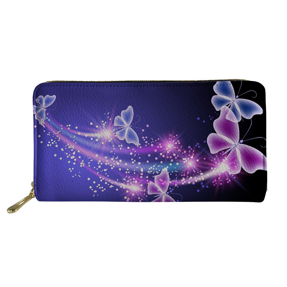 HUGS IDEA Ladies PU Leather Long Wallet Butterfly Print Clutch Bag Storage Purse for Travel Shopping