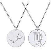 ChicSilver 925 Sterling Silver 12 Constellation Necklace Round Astrology Horoscope Zodiac Sign Pendant Necklace, Silver/Gold Plated