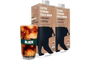 Wandering Bear Straight Black Organic Cold Brew Coffee, 32 fl oz, 2 pack - Extra Strong, Smooth, Organic, Unsweetened, Shelf-Stable, and Ready to Drink Iced Coffee, Cold Brewed Coffee, Cold Coffee