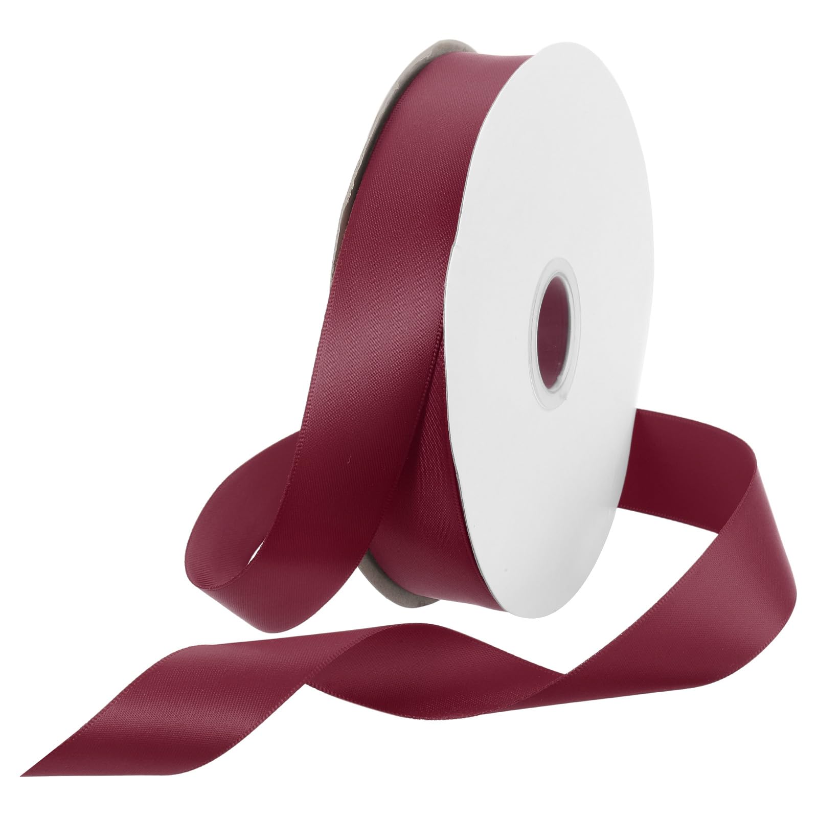 Rebower 25mm Satin Ribbon 46m Thick Double Face Grosgrain Silk Ribbon, [for Gift Wrapping, Hair Bows, Wedding, Cake, Flower] - 50 Yard/150ft/ Dark Red