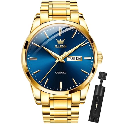 OLEVS Mens Gold Watches Analog Quartz Business Dress Watch Day Date  Stainless Steel Classic Luxury Luminous Waterproof Casual Male Wrist  Watches in