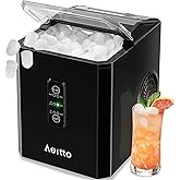 Aeitto Ice Makers Countertop, 9 Ice Cubes Release in 6 Mins, 26Lbs/24H, 2 Sizes of Bullet Ice Machine,Self-Cleaning Portable Ice Maker with Ice Scoop and Basket for Home Kitchen Office Bar RV, Black