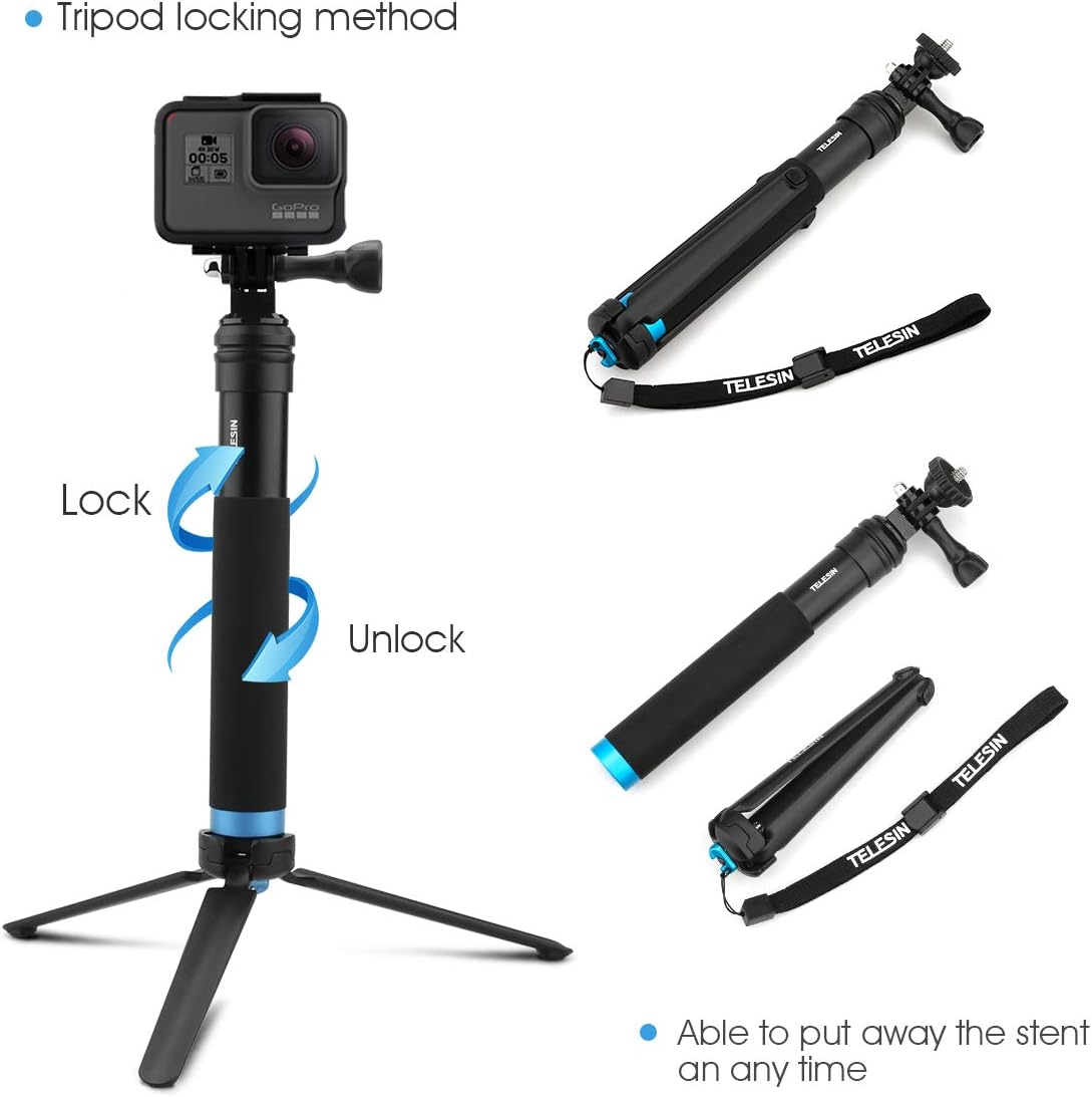 AFAITH Upgraded Pole for GoPro, Aluminum Alloy GoPro Selfie Stick with Stable Tripod Waterproof Handheld Monopod for GoPro Hero 8 Black/Hero 9 Black/7/6/5/4/ Osmo Action Camera/Xiao Yi Action Camera : Camera & Photo