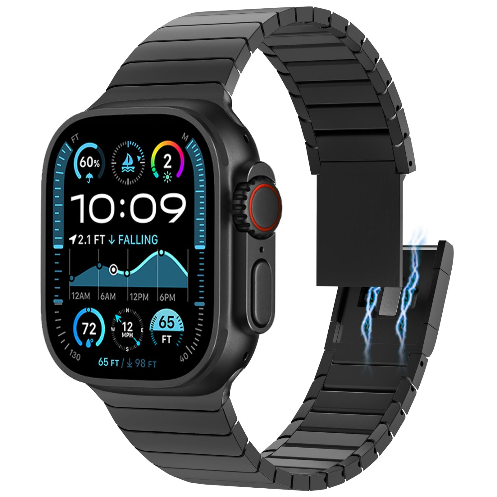 KADES Stainless steel Strap for Apple Watch 49mm 46mm 45mm 44mm 42mm(series 3),Metal band for iWatch Ultra 3/ Ultra 2/ Ultra/Series 11 10 9 SE 8 7 6 5 4 3 2 1,Black with with Magnetic Clasp
