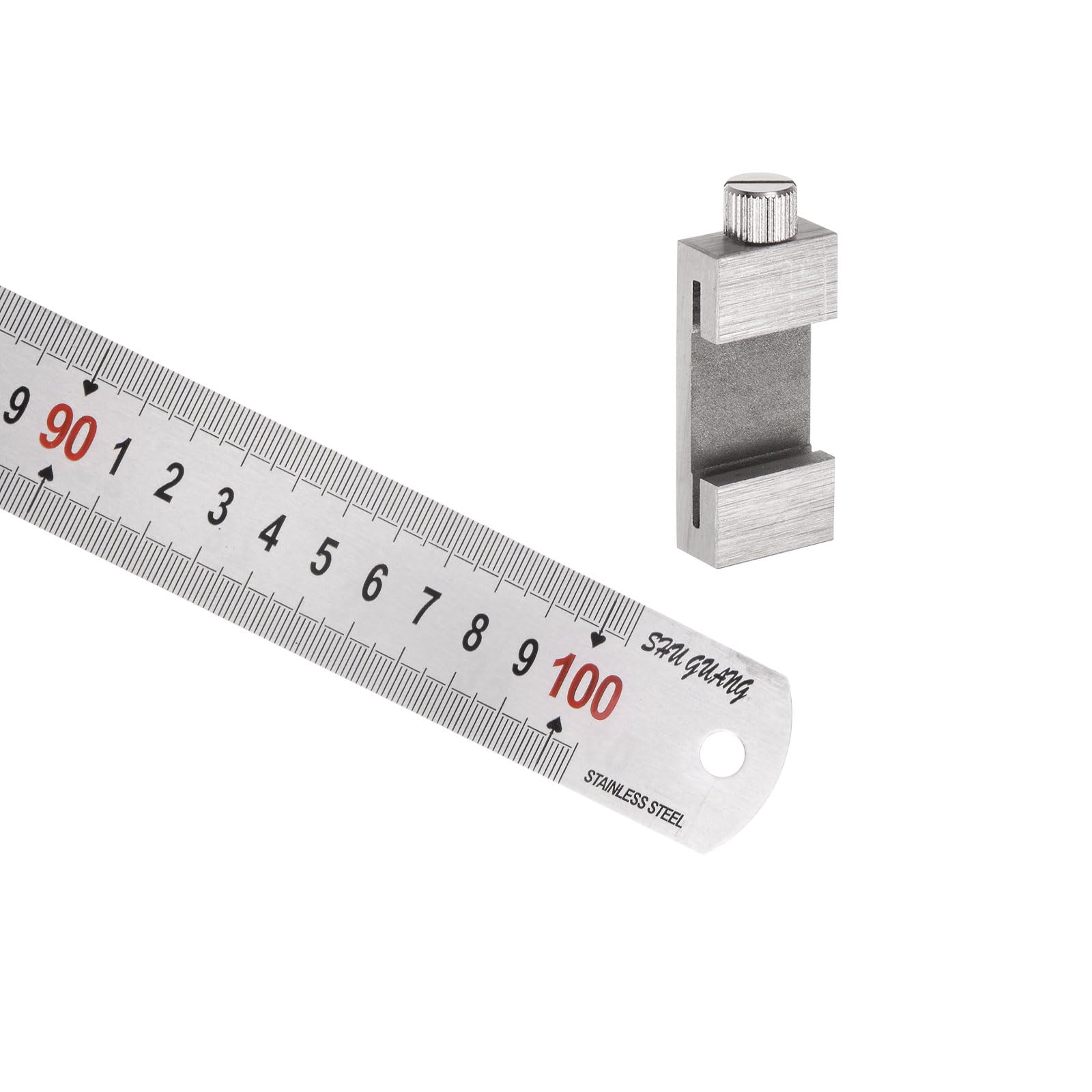 Kozelo Stainless Steel Ruler - [1m/40 Inch] Double Reading Measuring Tools with 36mm Scriber Block for Architectural Design Use | Silver Tone