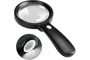 JMH Magnifying Glass with Light, High Magnification Handheld Large Magnifying Glass 12 LED Illuminated Lighted Magnifier for Macular Degeneration, Seniors Reading, Soldering, Coins, Jewelry, Exploring