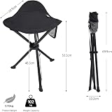 EVER ADVANCED Folding Tripod Stool 53 cm Lightweight Camping Chair Black view 3