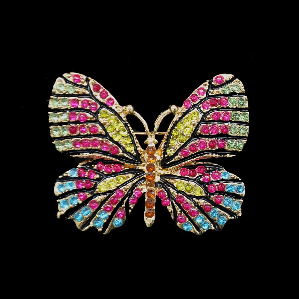 Photo 1 of 1 1/2 inch Rhinestone Milti Colored Pin-on Brooche Butterfly BW-181