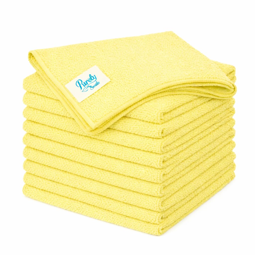 Blake & White Purely Smile Yellow Microfibre Cloths 10 Pack – Reusable Cleaning for Home & Industrial Use – Ultra Fine Cloth for Dirt & Grease – 90 Percent Polyester & 10 Polyamide Material (36x36cm)