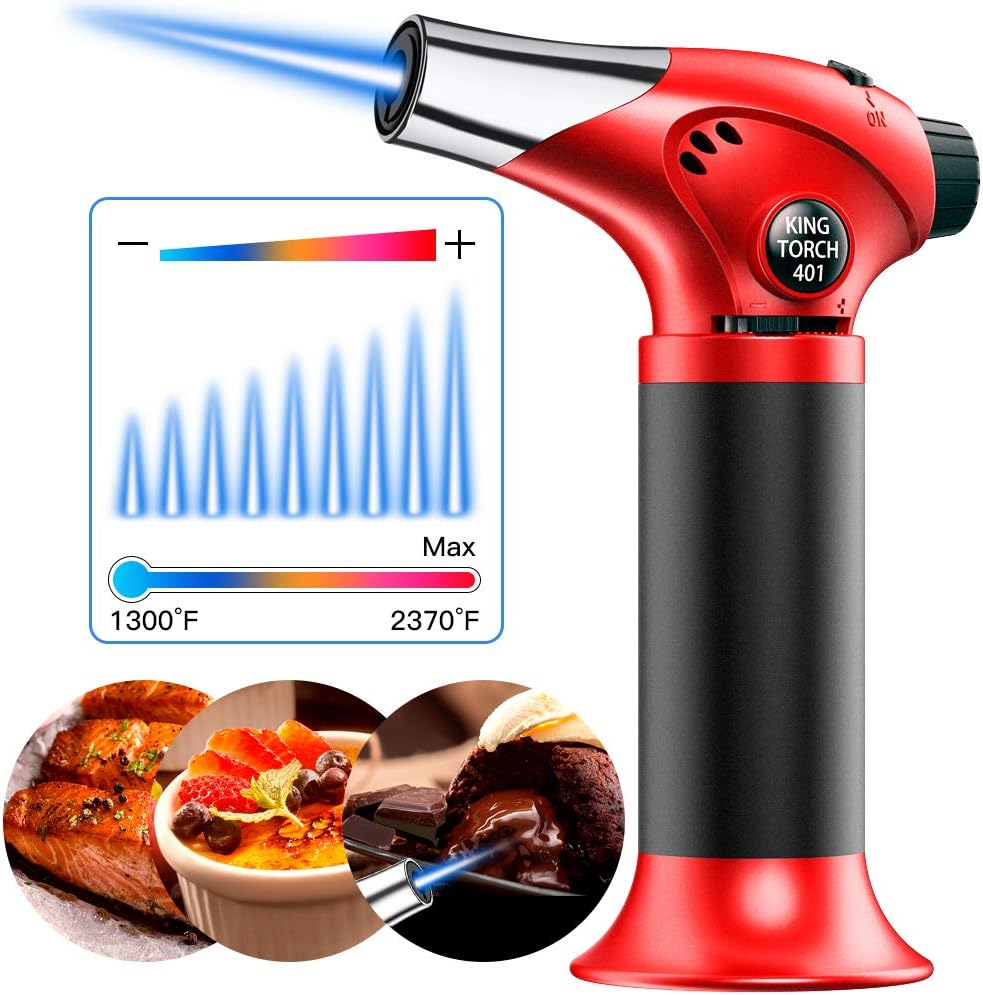 QIBOX Butane Torch, Culinary Blow Torch Lighter, Refillable Mini Kitchen Cooking Torch with Safety Lock & Adjustable Flame for BBQ, Creme Brulee, Baking, Crafts (Butane Gas not Included)