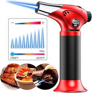 QIBOX Butane Torch, Culinary Blow Torch Lighter, Refillable Mini Kitchen Cooking Torch with Safety Lock & Adjustable Flame for BBQ, Creme Brulee, Baking, Crafts (Butane Gas not Included)