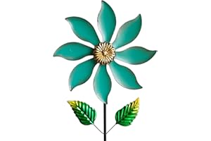 Senflame Metal Wind Spinners for Outdoor Decor - 35inch Tall Kinetic Wind Sculptures with 10inch Diameter, Durable Yard Art for Garden, Patio, Lawn - Weather-Resistant Garden Pinwheels in Vibrant Cyan