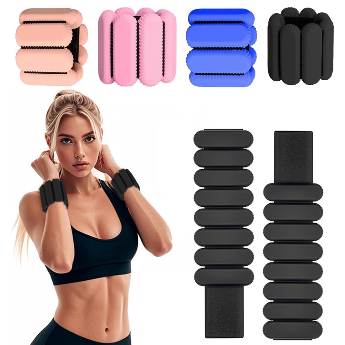 ibforcty 2PCS Adjustable Wrist Weights Ankle Weights Set for Exercise Walking Jogging Yoga Aerobics Pilates Weight-Bearing Bracelet Fitness Wristband (Black)