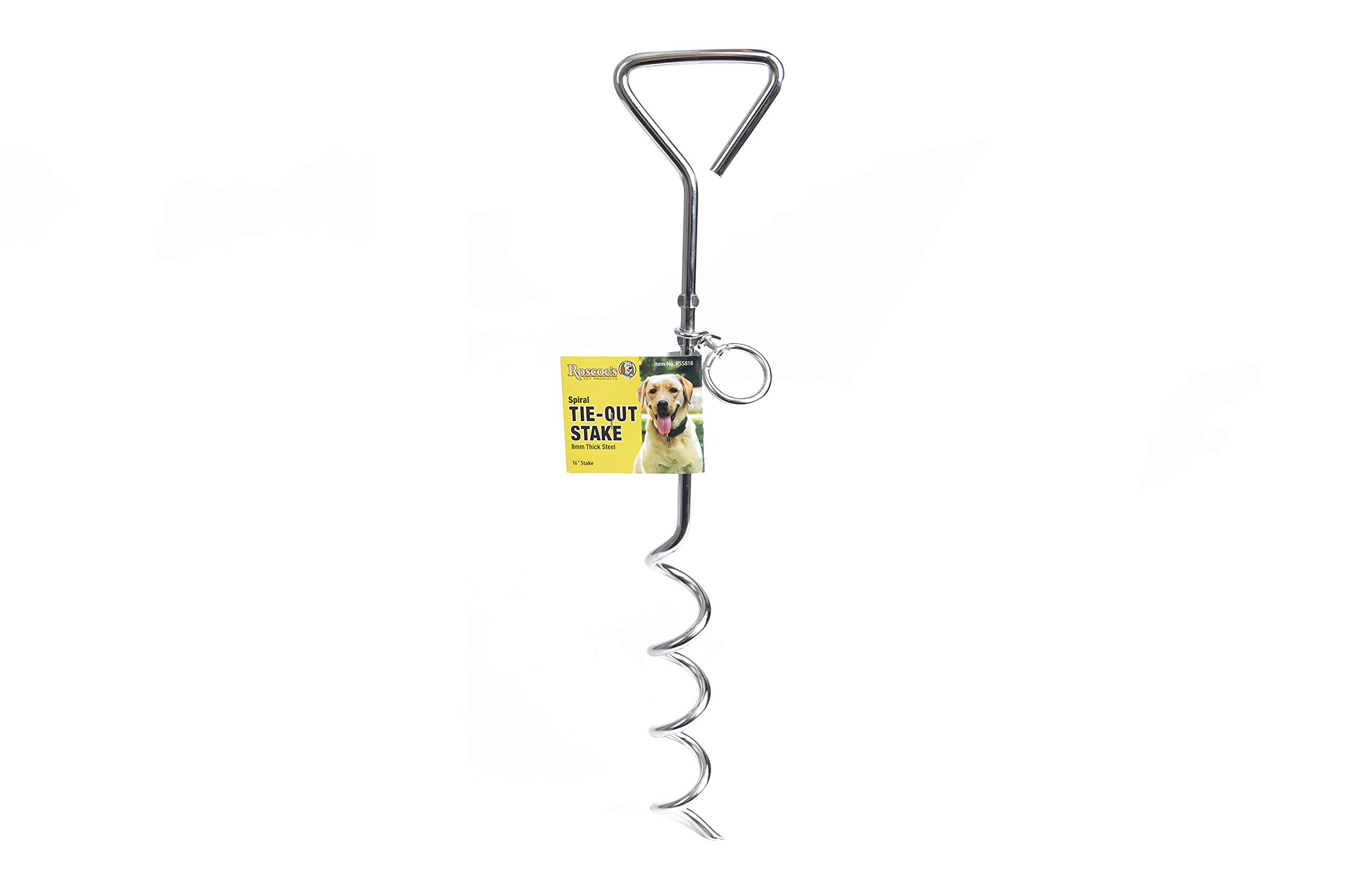 Roscoe's Pet Products Steel Spiral Tie Out Stake for Dogs (8mm, 16 inch)