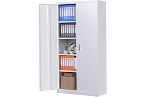 JAORD Metal Storage Cabinet, 71" Steel Lockable Garage Cabinet with Doors and Shelves for Office Home Office School Industry Warehouse, Assemble Required, White