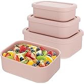 Limbeuuu 3 Pack Silicone Food Storage Containers, Rectangular BPA-Free Silicone Lunch Box Containers with Lids, Airtight, Leak-Proof, Freezer, Microwave & Dishwasher Safe (10.2oz, 23.6oz, 44oz)
