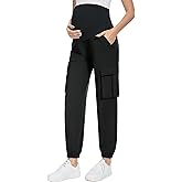 FABRACK Women's Maternity Cargo Pants Over The Belly Scrub Joggers Comfy Casual Pants with 4 Pockets