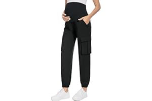 FABRACK Women's Maternity Cargo Pants Over The Belly Scrub Joggers Comfy Casual Pants with 4 Pockets