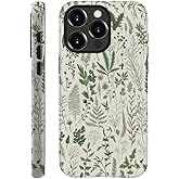 kiritfox Case Compatible with iPhone 15 Pro Max,Hybrid 2-Layer Hard Shell,Shockproof Soft for Girl Women,Vintage Sage Green Floral Pattern