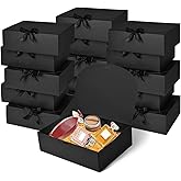 WLUSEAXI 12Pack Black Gift Boxes with Lids, 12×9.8×3.1 Inch Groomsmen Proposal Box, Luxury Black Gift Box with Ribbon for Bridesmaid Box, Graduation, Christmas, Wedding, Birthday, Party