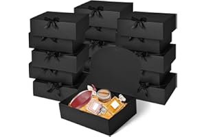 WLUSEAXI 12Pack Black Gift Boxes with Lids, 12×9.8×3.1 Inch Groomsmen Proposal Box, Luxury Black Gift Box with Ribbon for Bridesmaid Box, Graduation, Christmas, Wedding, Birthday, Party