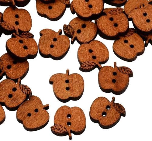 Pandahall 50 Pcs 2-Hole Wooden Buttons, Apple Sewing Buttons, Undyed, SaddleBrown, 15x17x4mm, Hole: 2mm