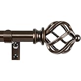 KAMANINA Bronze Curtain Rod 32 to 58 Inch(2.6-4.8ft), Adjustable Curtain Rods for Windows 28 to 48 Inch, 3/4 Inch Splicing Drapery Rods with Twisted Cage Finial