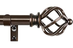 KAMANINA Bronze Curtain Rod 32 to 58 Inch(2.6-4.8ft), Adjustable Curtain Rods for Windows 28 to 48 Inch, 3/4 Inch Splicing Drapery Rods with Twisted Cage Finial