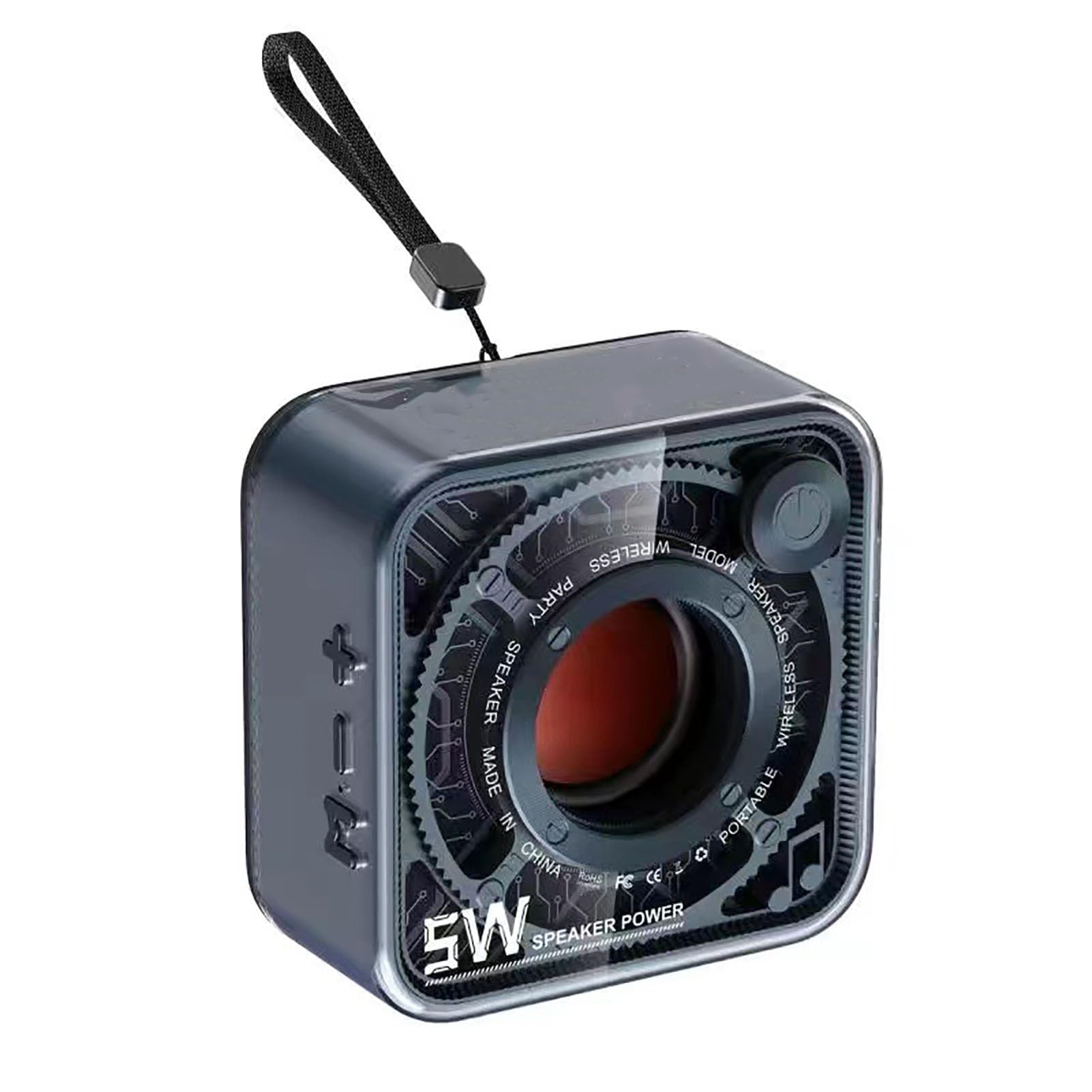 VBESTLIFE Portable Bluetooth Speaker, Transparent Mechanical Armor Style Small Wireless Speaker, 5W Loud Stereo Sound, for Home, Outdoor Travel (Black)