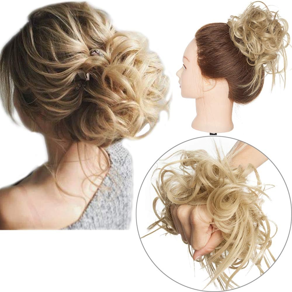 New Tousled Synthetic Hairpiece Scrunchies Elastic Updo Scrunchy Bun Instant Ponytail Messy Wig Hair Donut - Ash Blonde