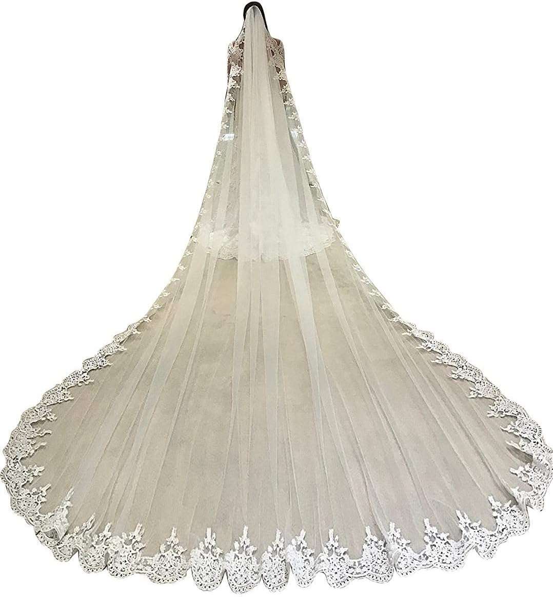 Cathedral Wedding Veils for Bride 1 Tier Full Lace Edge with Comb