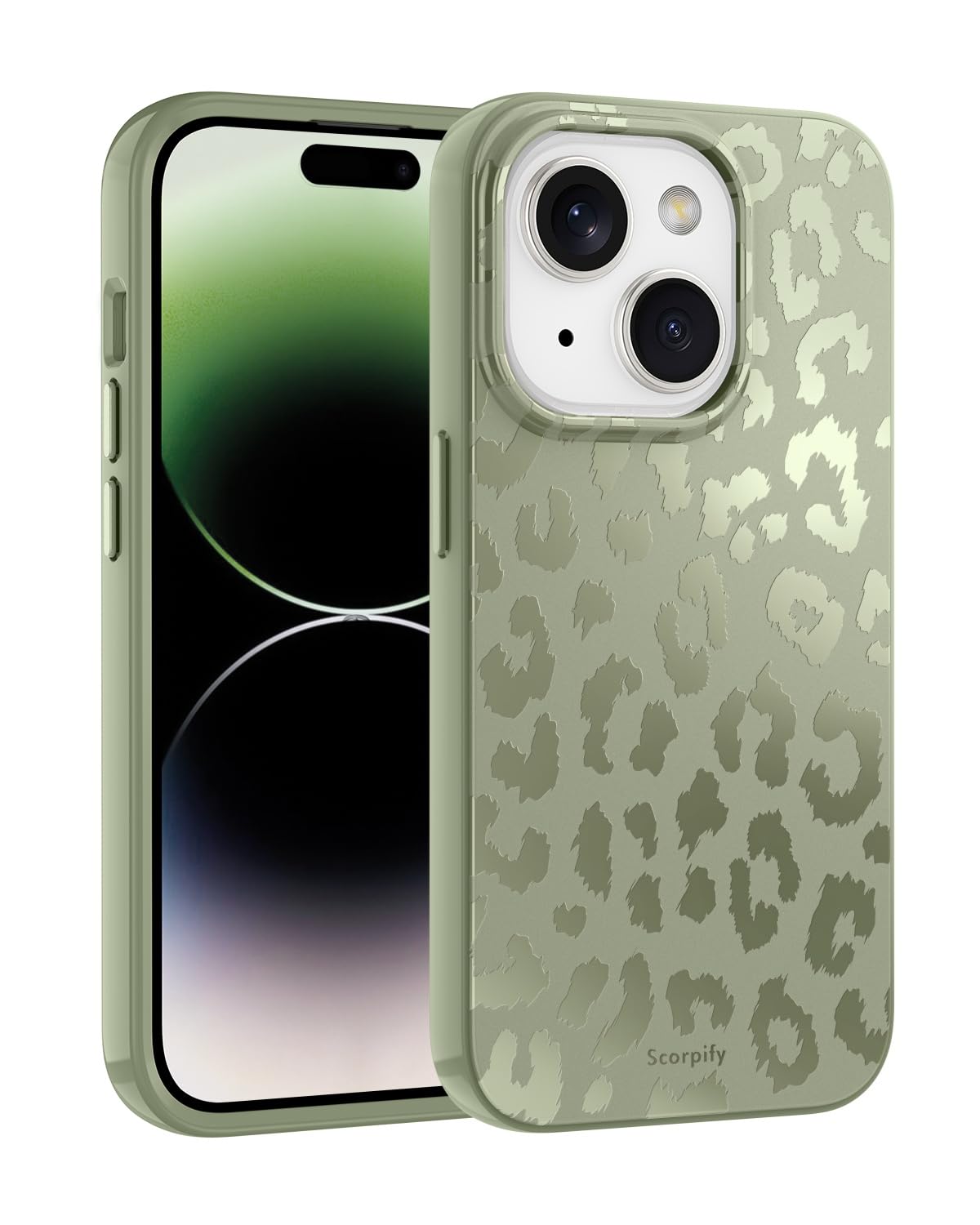 SCORPIFY for iPhone 15 Case [Compatible with MagSafe] with Matte Moss Leopard Cheetah Print Design, Cute Magnetic Phone Cover for Women Girls, Green Neutral Aesthetic, Slim Shockproof Bumper