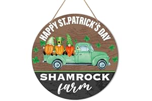 Muktoujaumai St. Patrick's Day Door Decor Sign, Saint Patrick's Day Decor Irish Shamrock Hanging Sign Lucky Decorations Gnome Wall Sign for Front Door, Porch, Home, Office, Happy Shamrock Farm