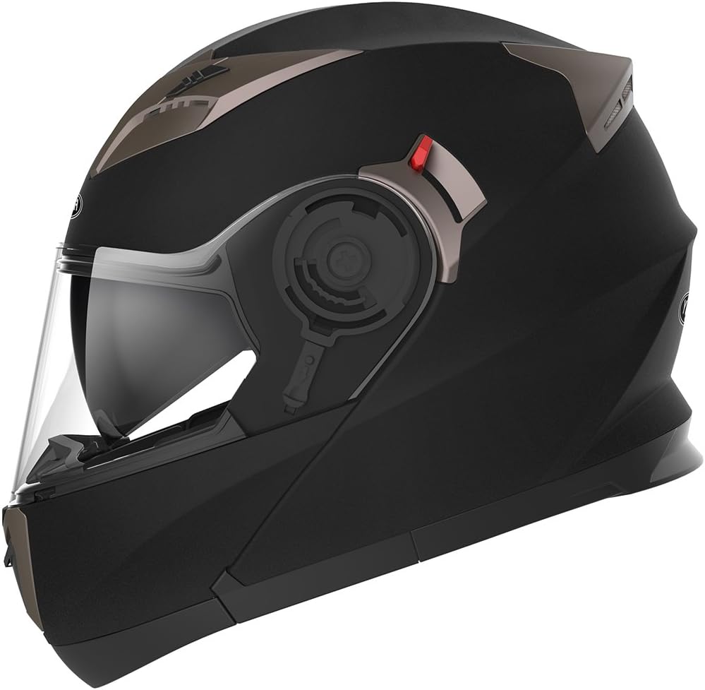 Motorbike Crash Modular Helmet ECE Approved - YEMA YM-925 Full Face Racing Motorcycle Helmet with Sun Visor for Adult Men Women - Matt Black,M