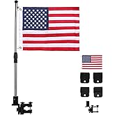 MEGREZ American Flag Pole Kit, 360° Adjustable Pontoon Boat Flag Mount, 30in US Flag Holder for Boats, Buggy, and Golf Cart