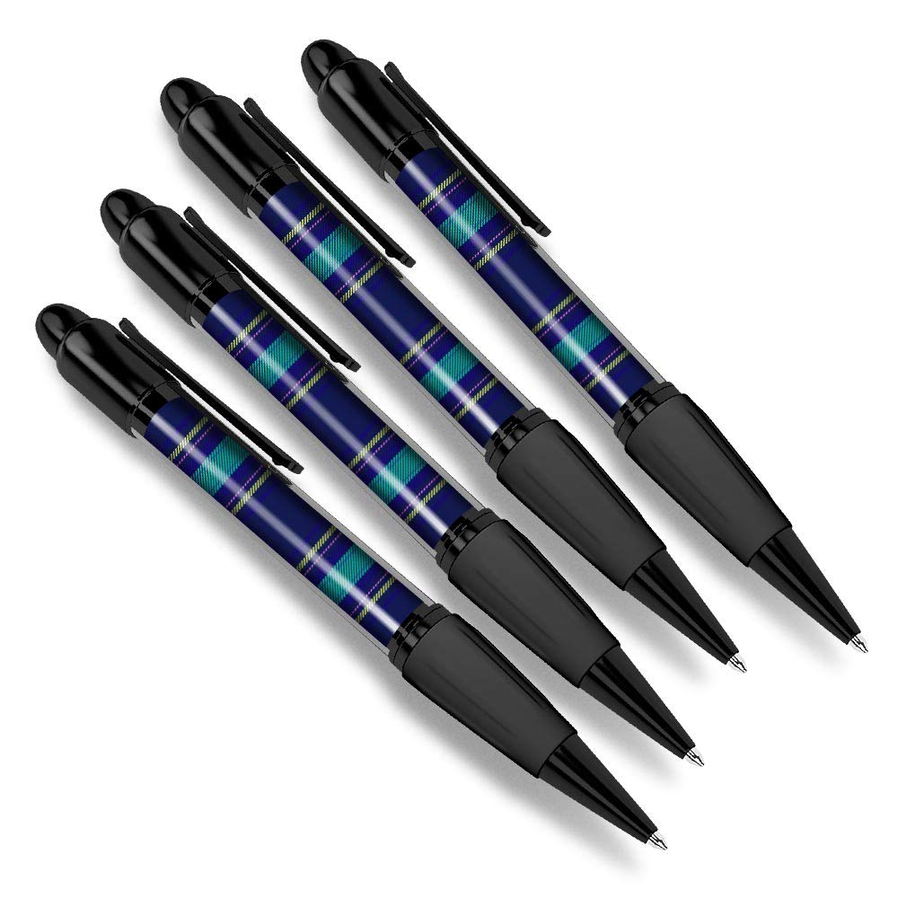 Destination Vinyl Ltd 4 x Matching Ballpoint Pens - Blue Teal Tartan Scottish Print #16029
