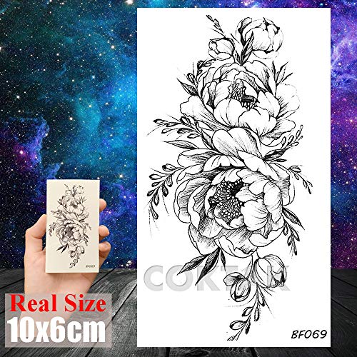COKTAK 12Pieces/Lot Sexy Realistic Flower Temporary Tattoos For Women Girls Body Art Black Small Rose Waterproof Geometric Adult Fake Tattoo Stickers