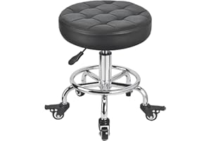 FLOLXNB Rolling Stool Low Roller Seat PU Leather, Rolling Chair Height Adjustable, Garage Stool with Wheels for Manicure Mech