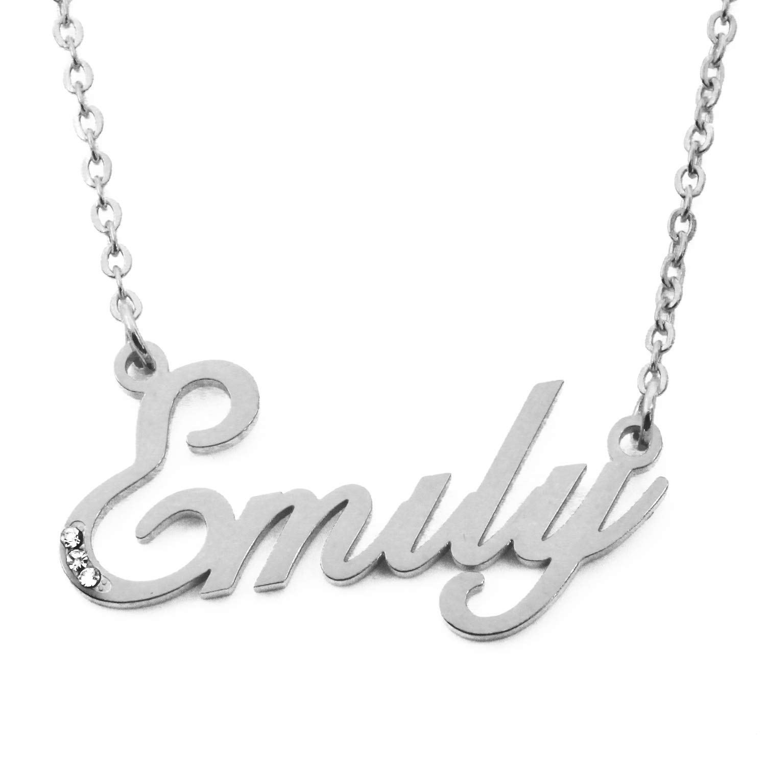 Kigu Emily Personalised Milan Name Necklace - 18ct Silver Tone Plated - Incl Gift Packaging