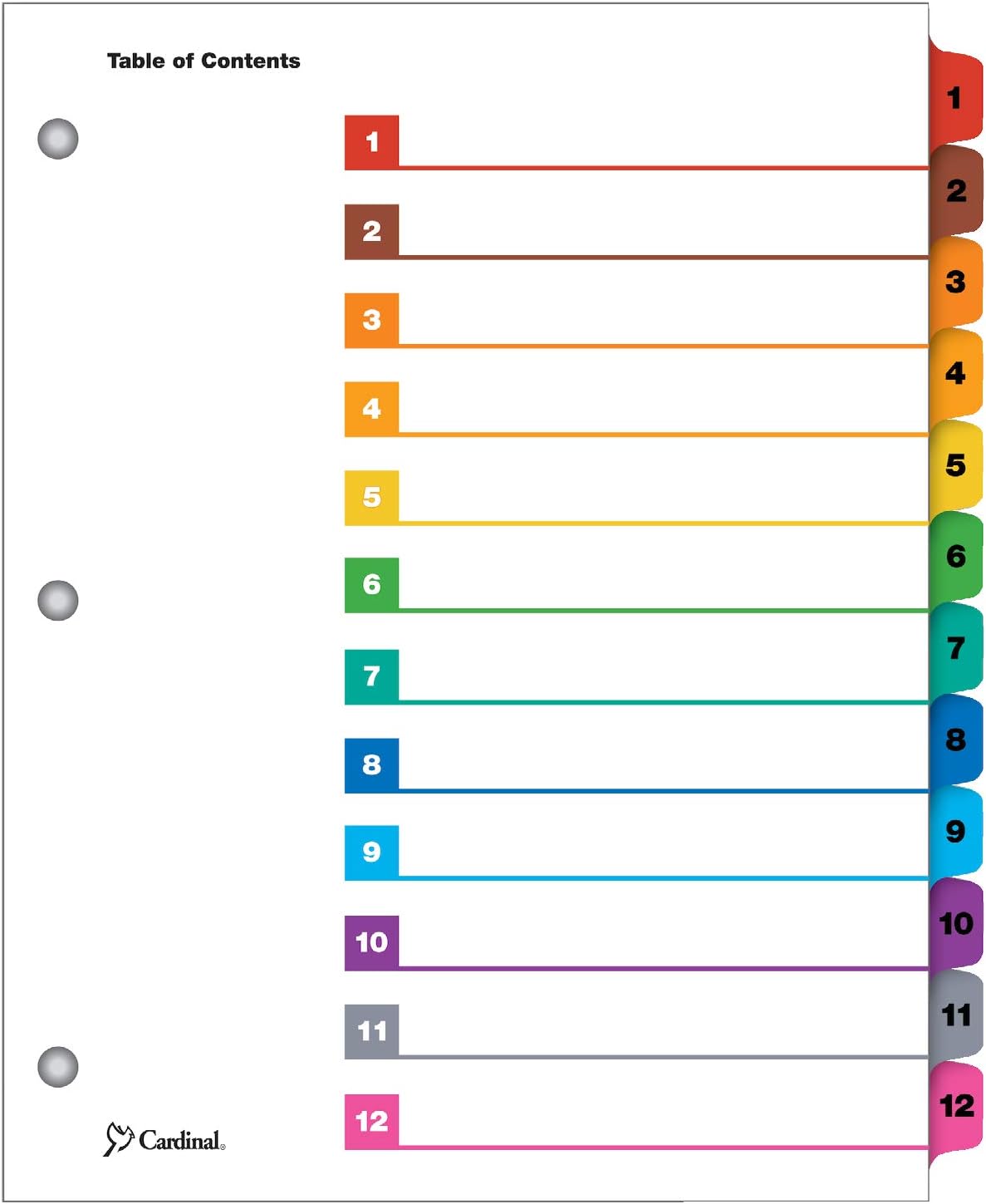 Cardinal 12Tab Numbered Binder Dividers, OneStep Index System for 3