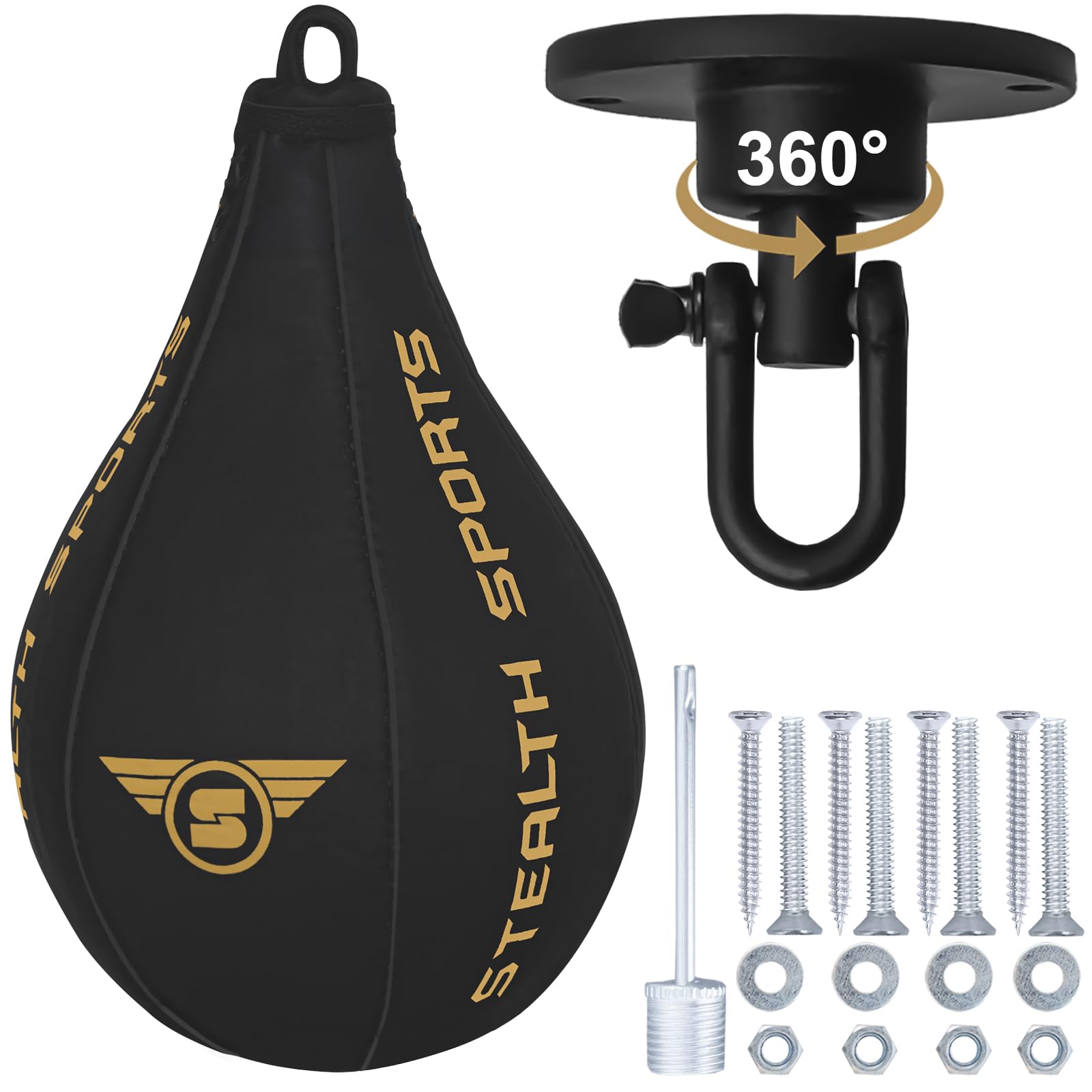 Stealth Sports Speed Ball Boxing – MMA Speed Bag & Hanging Swivel Kit for Boxing Training – Punching Bag for Muay Thai, Kickboxing, Martial Arts, Reflex and Speed Training Striking Bag