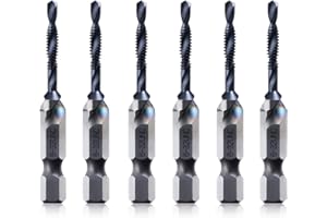 Kraftek 6-32NC Combination Drill and Tap Bit Set, Ultra TiAlN Coating M2 Drill Tap Set for One-Step Drilling, Tapping, and Deburring, 6-32NC 6pack