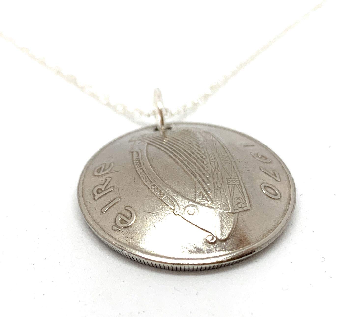 OCC Old Coin Cufflinks Domed Pendant 1971 Lucky Irish 5p 55th Birthday gifts for women Sterling Silver 18in Chain