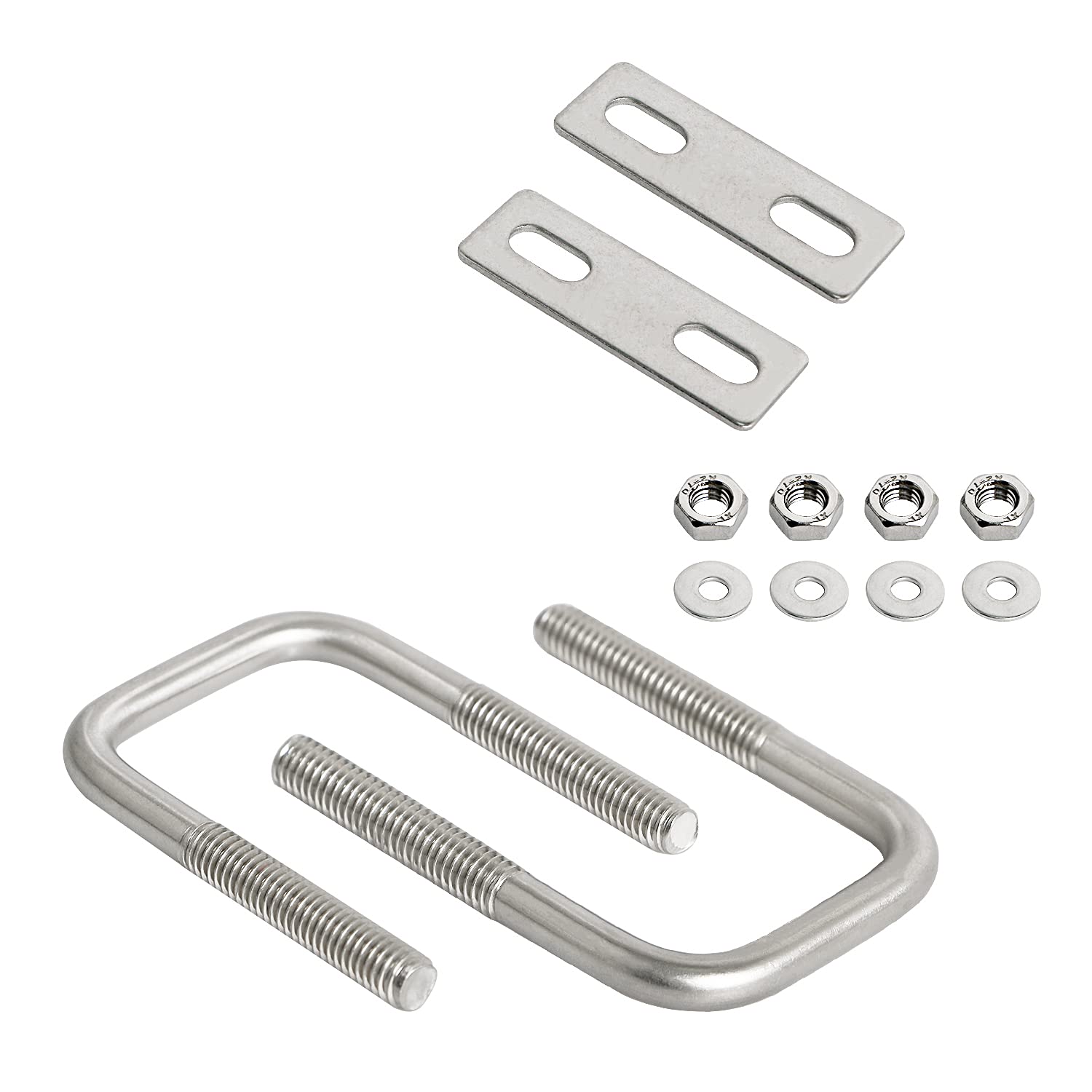Aoje-Link Square U Bolt 1.18"(30mm) Inner Width M6 Thread 304 Stainless Steel Silver with Plates Nuts Flat Washers, 2Pcs