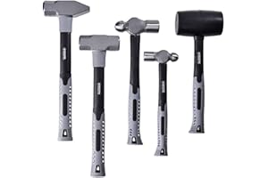 Goplus 5-Piece Hammer Set, 16/32 OZ Ball Pein Hammer, Rubber Mallet, Sledge Hammer, Cross Pein Hammer, Blacksmith Forge Tool w/Non-slip Handle for Metal Rivet, Chisel, Punch Peins Heavy Duty Hammers