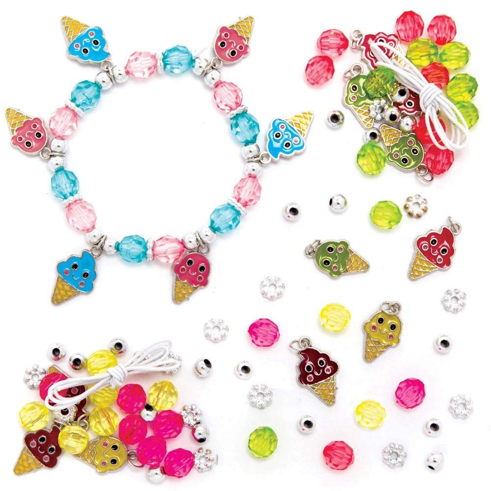 Baker Ross FE387 Ice Cream Charm Bracelet Kits - Pack of 3, Perfect for Kids Jewellery Making Activities, Bead Art Activities or Party Crafting