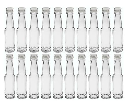 20 leere Mini Glasflaschen 'Lang' 40 ml Silber Trichter Vitrea Rezeptflyer Glasfläschchen kleine Flaschen incl. Schraubversch