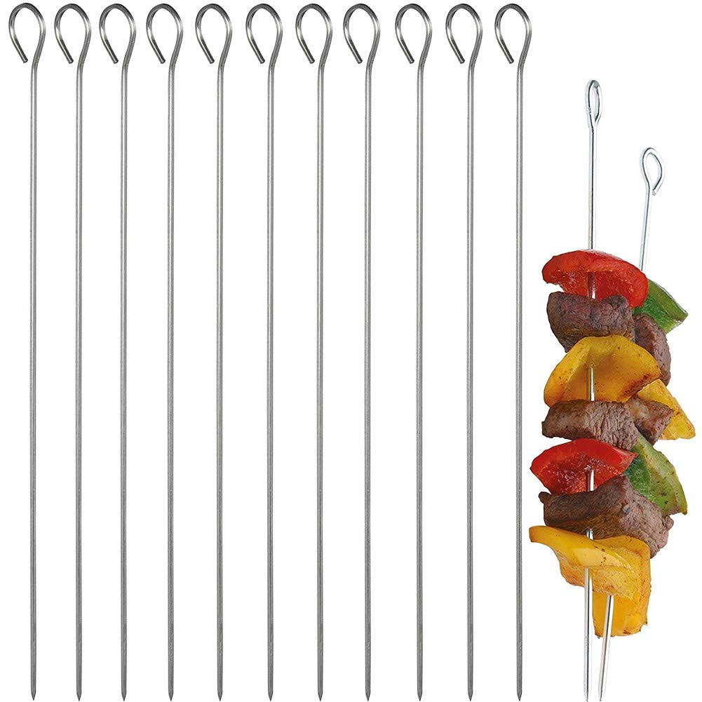 FANDE Grill Kabob Skewers, 30 Pieces Shish Kabob, Stainless Steel BBQ Grilling Skewers, Roll Needles, Meat Needles, Cocktail Skewers Made, Meat Skewer, 10" / 25 cm