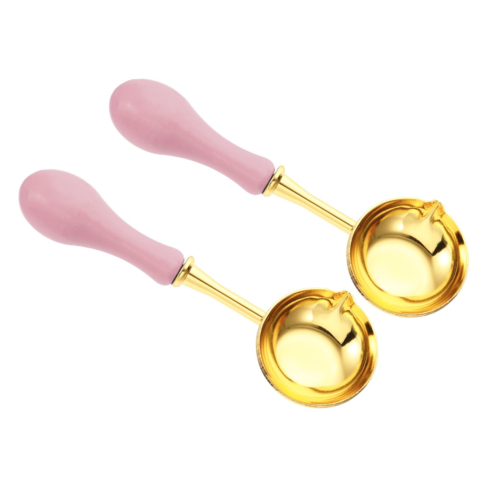 PATIKIL 4" Wax Seal Spoon, 2Pcs Wax Sealing Melting Spoon Brass Vintage Wooden Handle for Wax Seal Stamp Envelope Art Craft, Light Pink/Golden