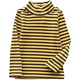 JWWN Little Boys Girls Thermal Tops Kids Winter Undershirt Stripe Turtleneck Fleece Baselayer Long Sleeve T Shirts